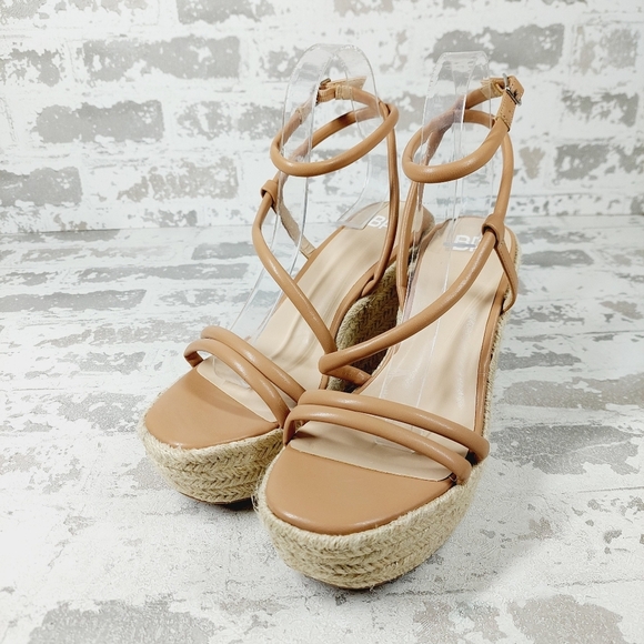New BP Cohan Platform Espadrille Wedge Strappy Brown Nude Wedge Sandals M1024 - Picture 2 of 14